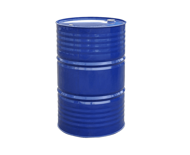 Blue metal drum barrel standing upright, suitable for storing liquids or bulk materials.
